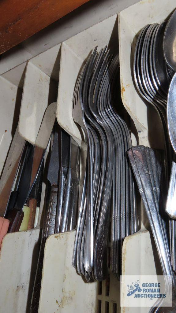 Assorted silverplate flatware and serving utensils