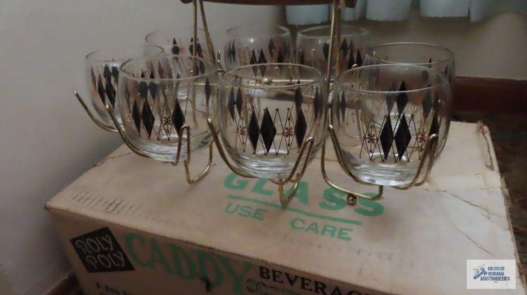 Vintage Roly Poly caddy beverage set with box