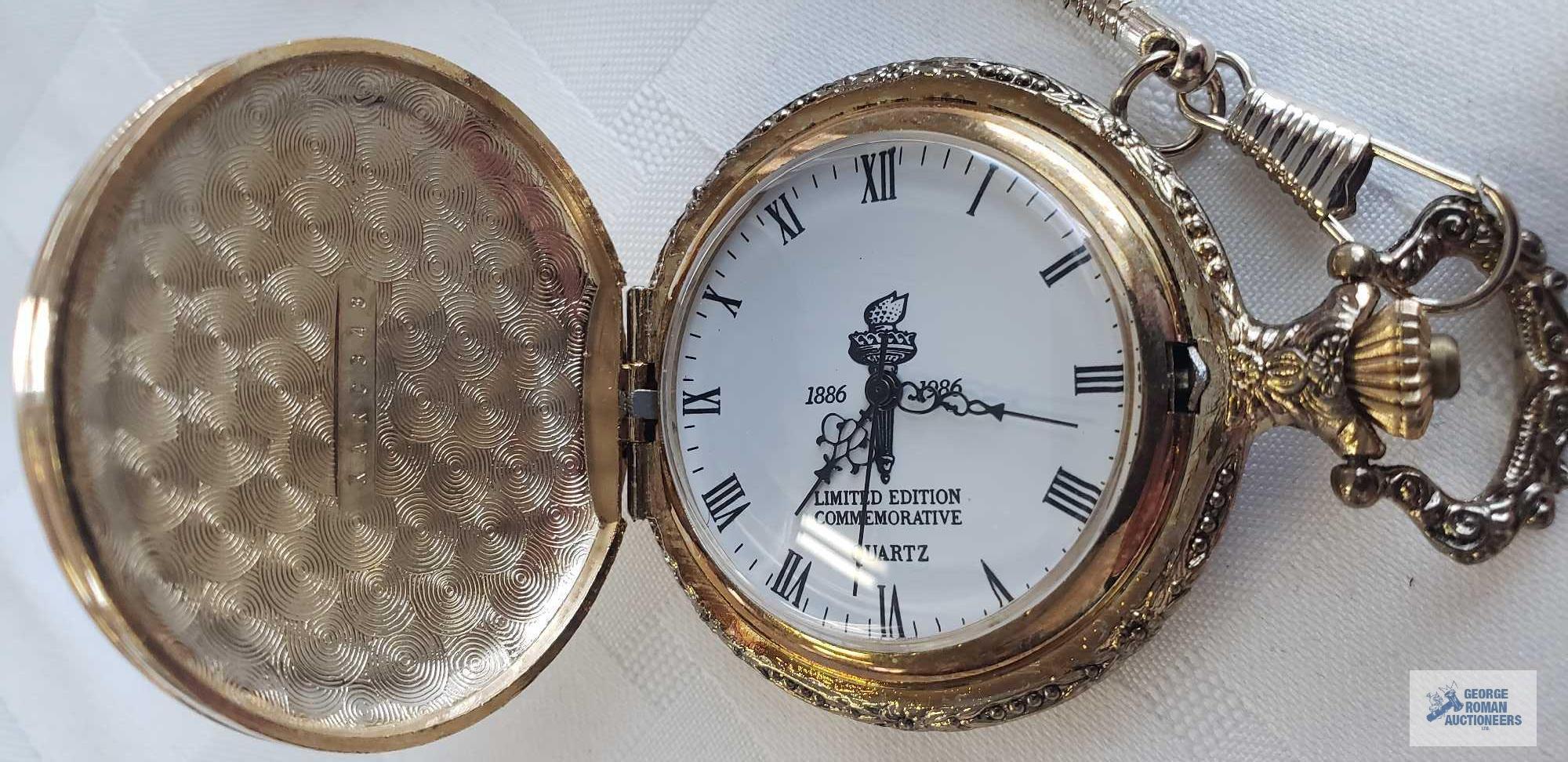 Limited edition commemorative Statue of Liberty pocket watch with certificate of authenticity