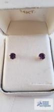 Purple gemstone earrings, marked 14K