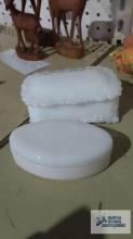 pair of milk glass vanity lidded trinket boxes