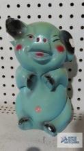 Vintage chalk pig piggy bank. Ears have chips.