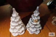 Two Fenton iridescent Christmas trees