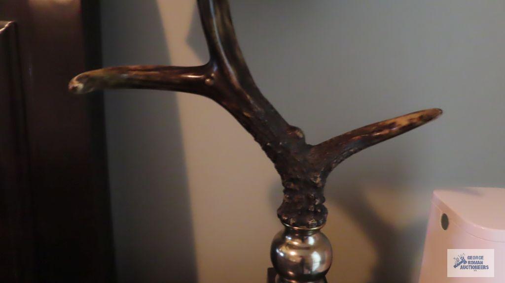 Pair of antler and brass lamps
