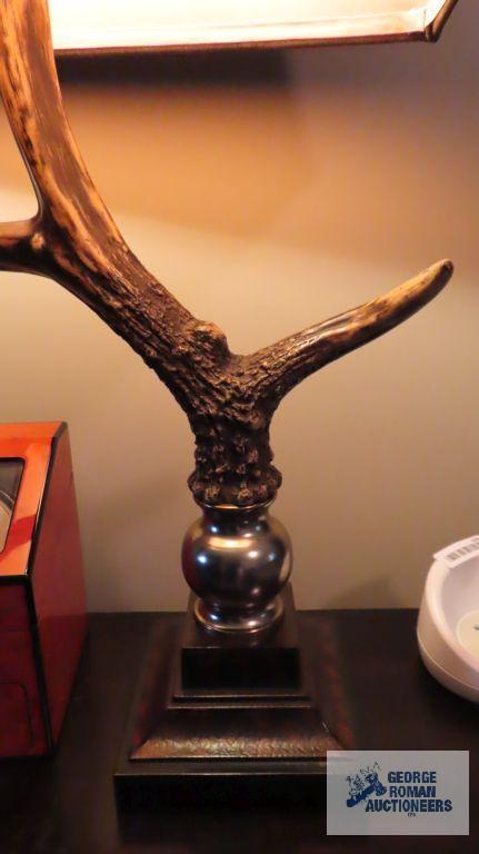 Pair of antler and brass lamps