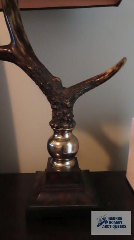 Pair of antler and brass lamps