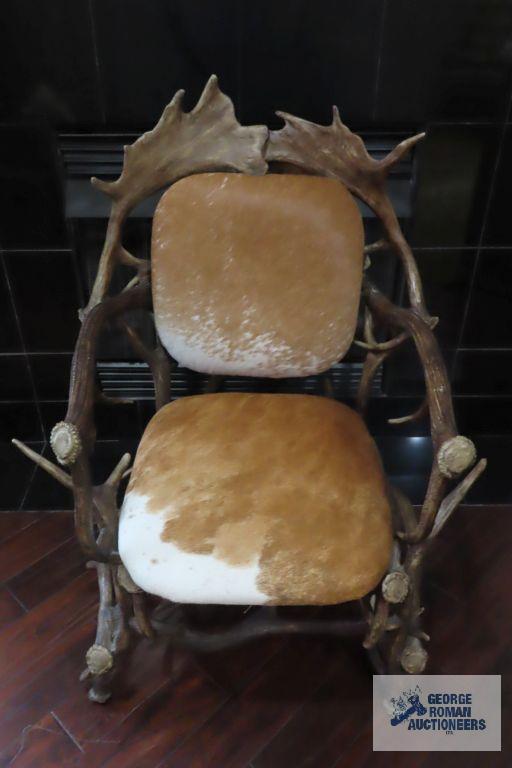 Antler chair with animal hide seat