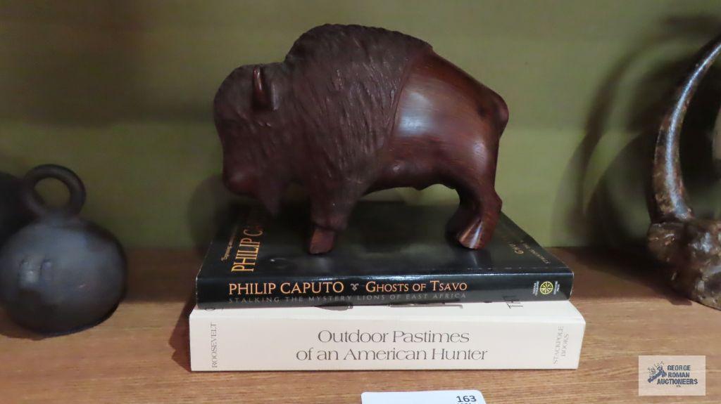 Buffalo wood carving...and two outdoor books