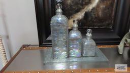 Glass decanter bottles and tray