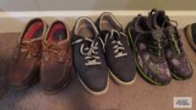 Three pairs of men?s size 11 shoes, including new pair of Huk tennis shoes