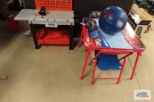 Child?s Cars Lightning McQueen table and two chairs plus child?s plastic work stand