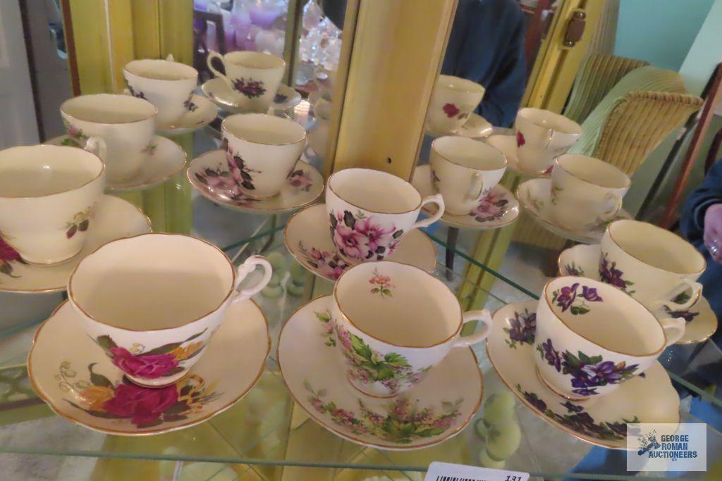 Assorted cups and saucers, made in England