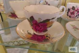 Assorted cups and saucers, made in England