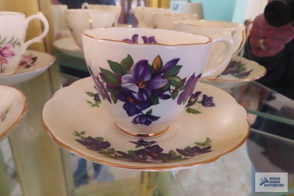 Assorted cups and saucers, made in England