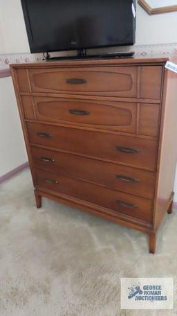 Dresser with mirror and five drawer chest