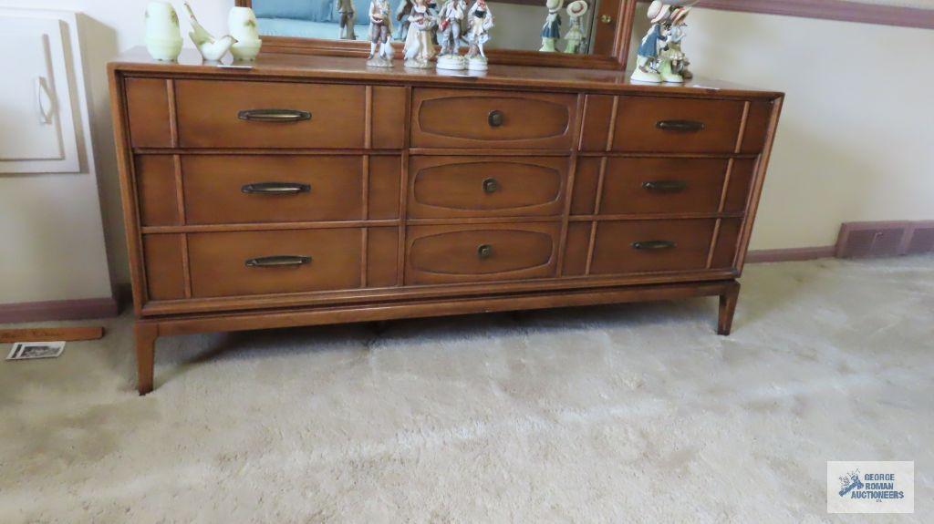 Dresser with mirror and five drawer chest