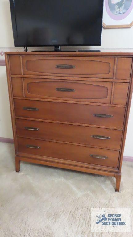 Dresser with mirror and five drawer chest