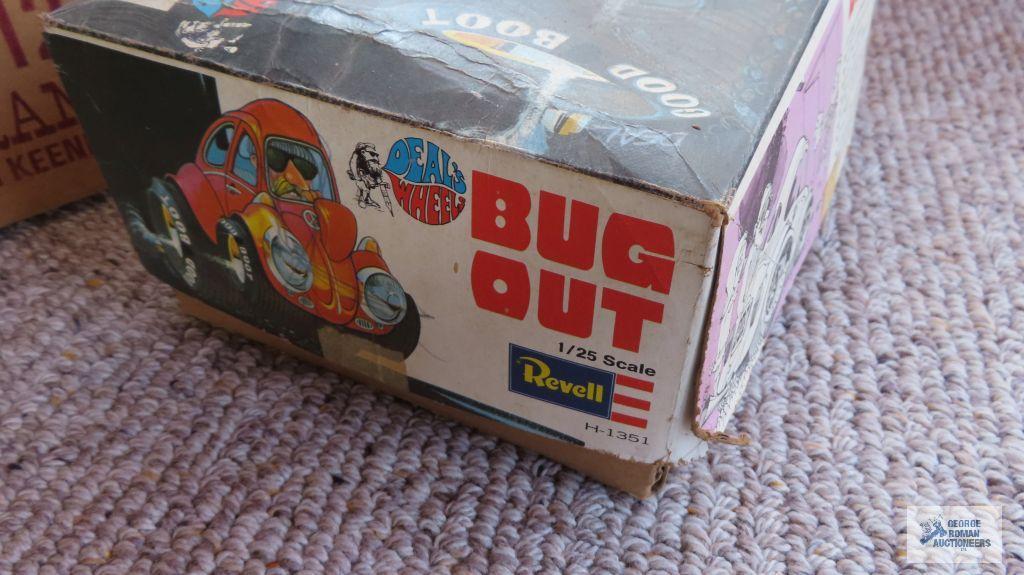 Revell Bug Out model box, model pieces, and other toy pieces in box