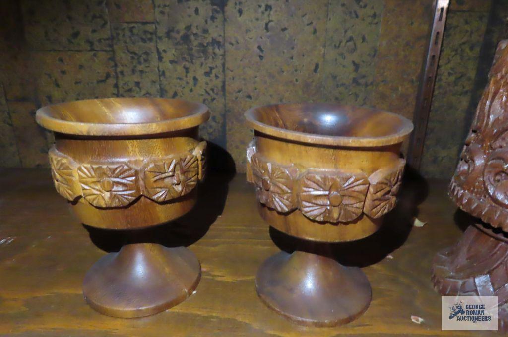 wooden goblets and vase