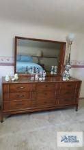 Dresser with mirror and five drawer chest