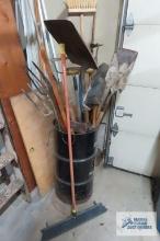 lot of pitchforks, rakes, shovels and etc with metal barrel