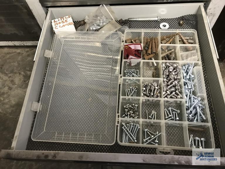 HARDWARE, LUG NUTS, ETC. IN FOUR DRAWERS