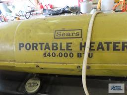 Sears 140,000 BTU torpedo heater and gas can