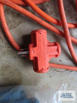 Heavy duty extension cord and three-way adapter