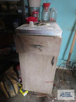 Kitchen cabinet with hardware, belt, and adjustable metal shelving unit