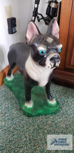 dog heavy cement outdoor decoration, approximately 1 ft tall