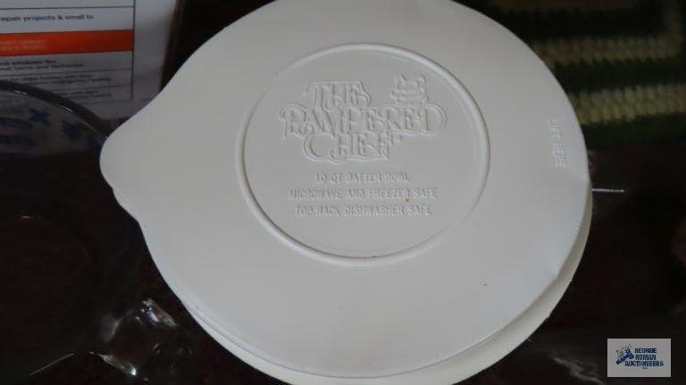 assorted bakeware including Pyrex and Pampered Chef