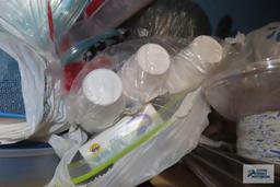 styrofoam cups, paper plates, plastic ware, baskets and etc