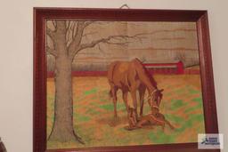 horse print and wall plaque