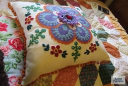 small quilt, pillow and throw blankets