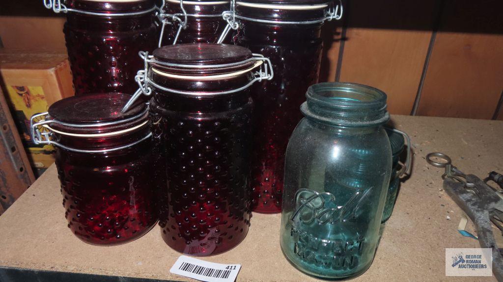 lot of mason jars and canisters