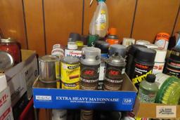 lot of spray paints, paint and etc