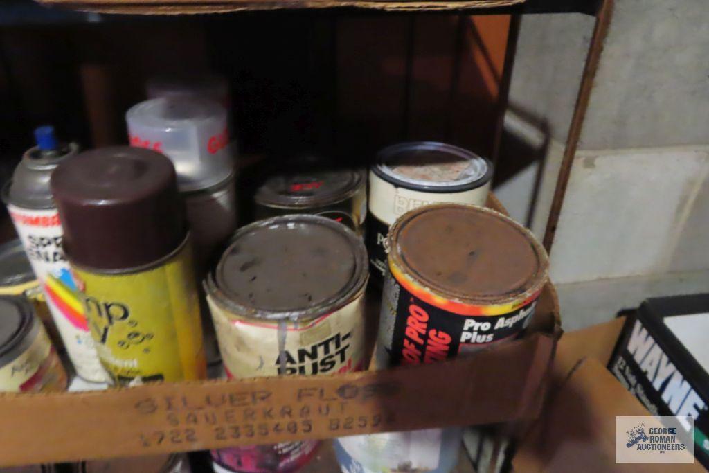 lot of spray paints, paint and etc