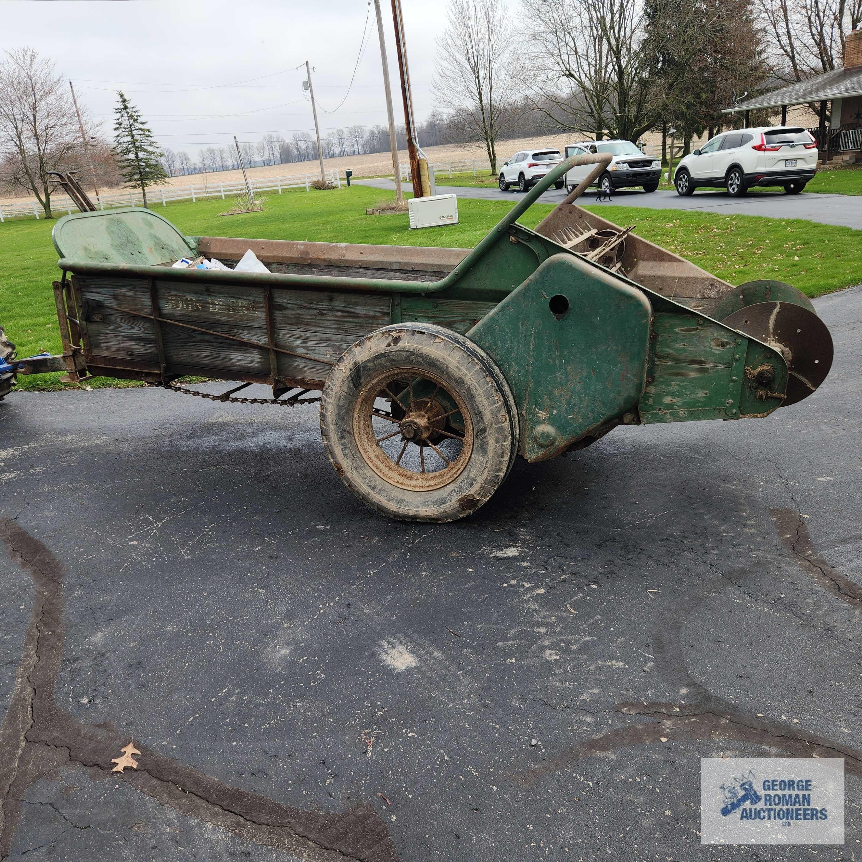 John Deere antique manure spreader. 47 inches to outside rails. Approximately 191 inches overall