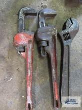 Two 14-inch pipe wrenches and crescent wrench