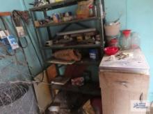 Kitchen cabinet with hardware, belt, and adjustable metal shelving unit