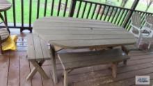 oval picnic table with four benches