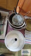 kitchenware, angel food cake pan, sifters, and colanders