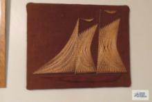 string art ship wall hanging