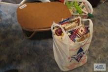 picnic basket with plastic tablecloth