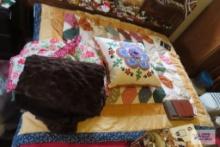 small quilt, pillow and throw blankets