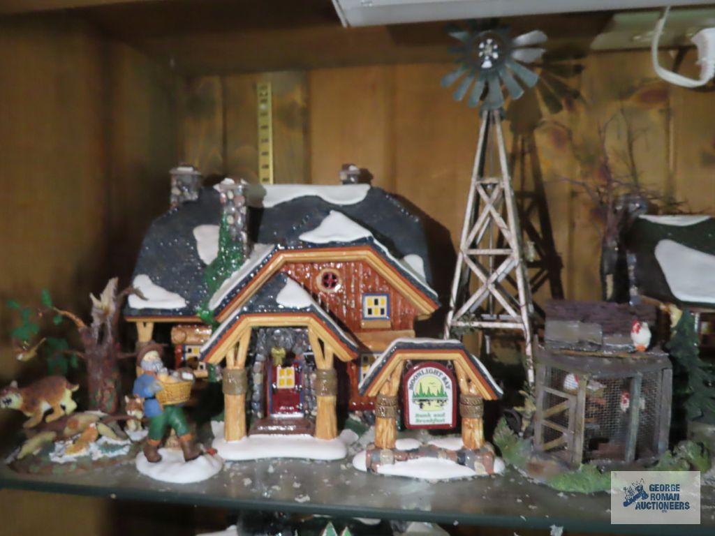 Department 56 log houses with accessory pieces
