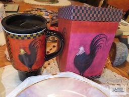 Decorative mug, horse plate, and thumbprint miniature pitcher