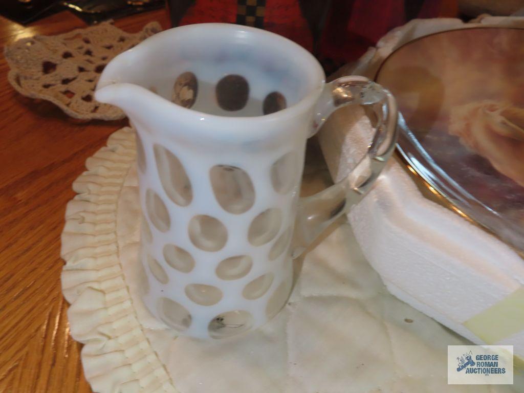 Decorative mug, horse plate, and thumbprint miniature pitcher