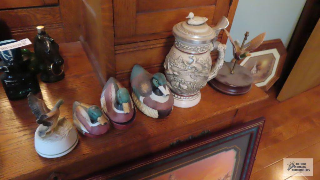 Avon duck stein, duck trinket boxes, music box and figurines