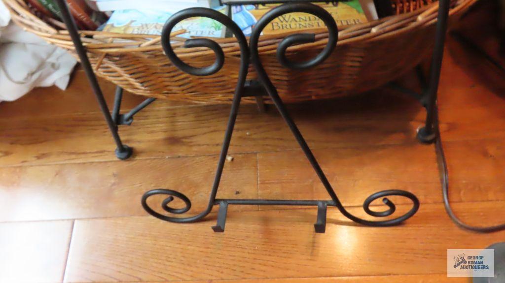 Three tier wire stand with baskets and books